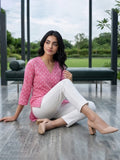 Casual Berry Pink Printed Top with 3/4 Sleeves
