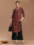 Varanga Maroon Ethnic Motifs Printed Cotton Thread Work Kurta