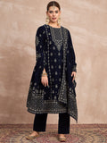 Velvet  Kurta Set , Paired With Trousers, And A Printed Velvet Dupatta