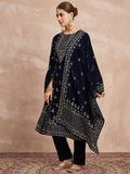 Velvet  Kurta Set , Paired With Trousers, And A Printed Velvet Dupatta