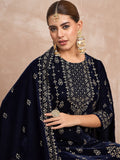 Velvet  Kurta Set , Paired With Trousers, And A Printed Velvet Dupatta