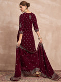 Velvet  Kurta Set , Paired With Trousers, And A Printed Velvet Dupatta