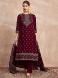 Velvet  Kurta Set , Paired With Trousers, And A Printed Velvet Dupatta