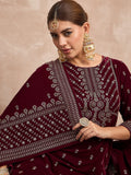 Velvet  Kurta Set , Paired With Trousers, And A Printed Velvet Dupatta