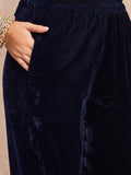 Velvet  Kurta Set , Paired With Trousers, And A Printed Velvet Dupatta