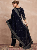 Velvet  Kurta Set , Paired With Trousers, And A Printed Velvet Dupatta
