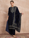 Velvet  Kurta Set , Paired With Trousers, And A Printed Velvet Dupatta