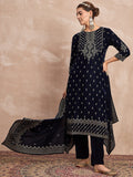 Velvet  Kurta Set , Paired With Trousers, And A Printed Velvet Dupatta