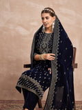 Velvet  Kurta Set , Paired With Trousers, And A Printed Velvet Dupatta
