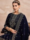 Velvet  Kurta Set , Paired With Trousers, And A Printed Velvet Dupatta