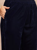 Velvet Kurta With Silver Print, Paired With  Trousers For An Elegant, Everyday Look