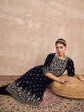 Velvet Kurta With Silver Print, Paired With  Trousers For An Elegant, Everyday Look