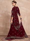 Velvet  Kurta Set , Paired With Trousers, And A Printed Velvet Dupatta