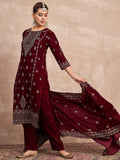 Velvet  Kurta Set , Paired With Trousers, And A Printed Velvet Dupatta