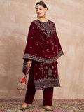 Velvet  Kurta Set , Paired With Trousers, And A Printed Velvet Dupatta