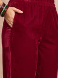 Velvet Kurta With Silver Print, Paired With  Trousers For An Elegant, Everyday Look