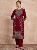 Velvet Kurta With Silver Print, Paired With  Trousers For An Elegant, Everyday Look