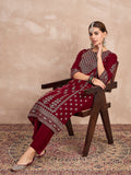 Velvet Kurta With Silver Print, Paired With  Trousers For An Elegant, Everyday Look