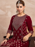 Velvet Kurta With Silver Print, Paired With  Trousers For An Elegant, Everyday Look