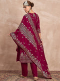 Velvet  Kurta Set , Paired With Trousers, And A Printed Velvet Dupatta