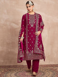 Velvet  Kurta Set , Paired With Trousers, And A Printed Velvet Dupatta