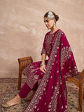 Velvet  Kurta Set , Paired With Trousers, And A Printed Velvet Dupatta