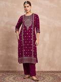 Velvet Kurta With Silver Print, Paired With Trousers For An Elegant, Everyday Look.