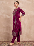 Velvet Kurta With Silver Print, Paired With Trousers For An Elegant, Everyday Look.