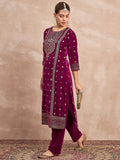 Velvet Kurta With Silver Print, Paired With Trousers For An Elegant, Everyday Look.