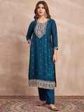 Kurta With Intricate Zari-Embroidered Yoke Is Paired With Ankle-Length Solid Trousers And A Matching Zari-Accented Dupatta