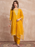 Kurta With Zari Embroidery, Teamed With Trousers And Paired With Dupatta