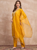 Kurta With Zari Embroidery, Teamed With Trousers And Paired With Dupatta