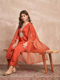 Kurta Set With Intricate Zari Embroidery, Paired With Solid Ankle-Length Trousers And An Embroidered Dupatta For A Graceful Festive Look