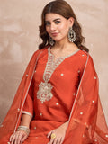 Kurta Set With Intricate Zari Embroidery, Paired With Solid Ankle-Length Trousers And An Embroidered Dupatta For A Graceful Festive Look