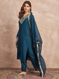 Kurta With Zari Embroidery, Teamed With Trousers And Paired With Dupatta
