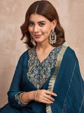 Kurta With Zari Embroidery, Teamed With Trousers And Paired With Dupatta