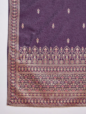 Purple Anarkali Kurta Paired With Trousers And Printed Dupatta