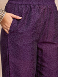 Purple Anarkali Kurta Paired With Trousers And Printed Dupatta