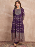 Purple Anarkali Kurta Paired With Trousers And Printed Dupatta