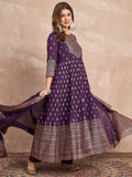 Purple Anarkali Kurta Paired With Trousers And Printed Dupatta