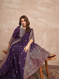 Purple Anarkali Kurta Paired With Trousers And Printed Dupatta