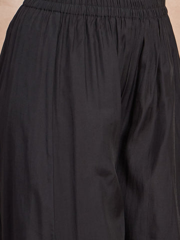 Black  Mughal-Printed C Cut Kurta With Lace Detailing, Paired With Solid Ankle-Length Divider Pants For A Stylish Ethnic Look