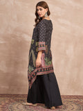 Black  Mughal-Printed C Cut Kurta With Lace Detailing, Paired With Solid Ankle-Length Divider Pants For A Stylish Ethnic Look