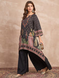 Black  Mughal-Printed C Cut Kurta With Lace Detailing, Paired With Solid Ankle-Length Divider Pants For A Stylish Ethnic Look