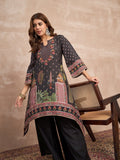 Black  Mughal-Printed C Cut Kurta With Lace Detailing, Paired With Solid Ankle-Length Divider Pants For A Stylish Ethnic Look