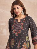 Black  Mughal-Printed C Cut Kurta With Lace Detailing, Paired With Solid Ankle-Length Divider Pants For A Stylish Ethnic Look