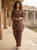 varanga women's Maroon Ethnic Kurta Set Straight-fit kurta with slit neckline, paired with straight trousers.