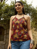 Rust Halter Neck Top with Block-Inspired Print