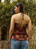 Rust Halter Neck Top with Block-Inspired Print