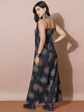 Full-Length Boho Print Dress With Adjustable Tie-Up Back